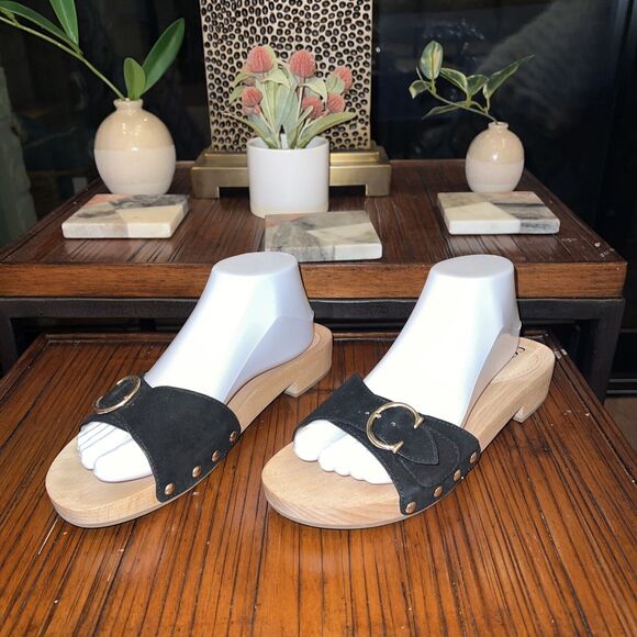 COACH BLEEKER SLIDE SUEDE SANDALS BLACK COLOR SIZE 9 EXCELLENT COMFORTABLE - Picture 1 of 6